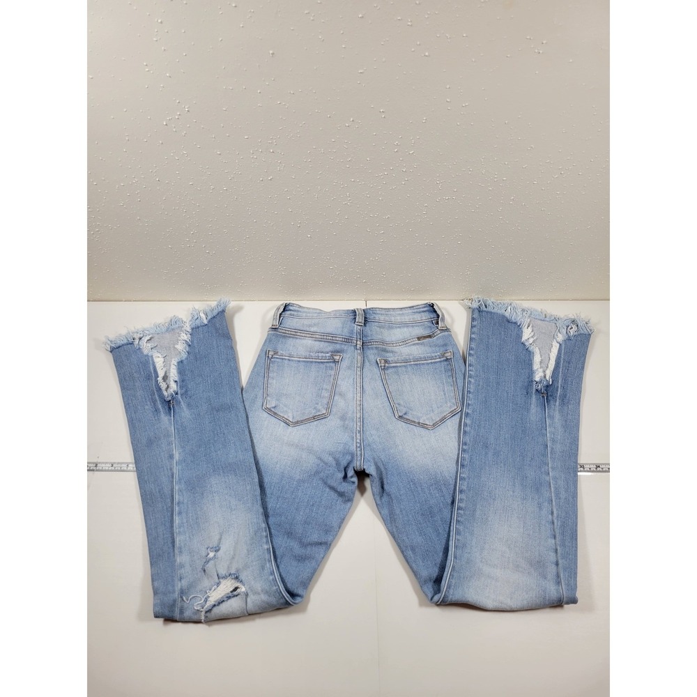 KanCan Flare Jeans Womens 3/25 Light Blue Excellent Distressed Split Frayed Hem - Picture 2 of 10